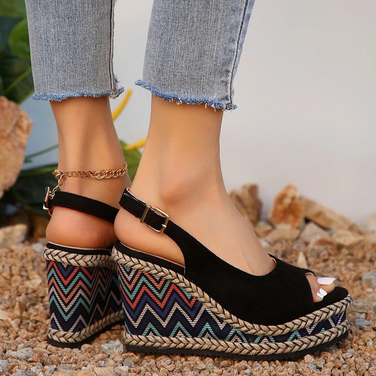 Peep Toe Sandali con tacco a zeppa per le donne Estate 2024 Moda Chunky Platform Sandalias Mujer Fondo spesso Scarpe espadrillas