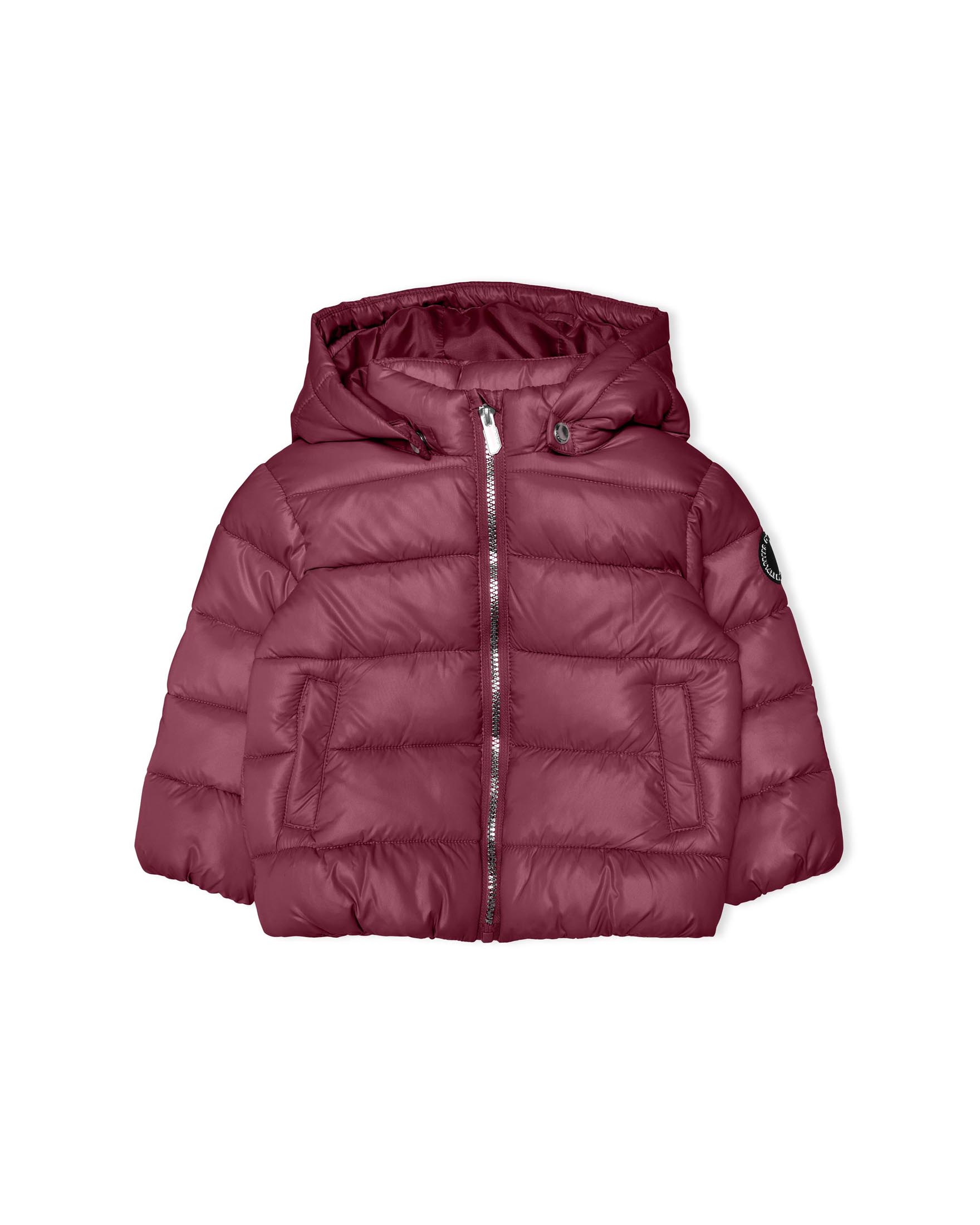 Piumino bordeaux in nylon con cappuccio staccabile e logo sulla manica 2-7 anni