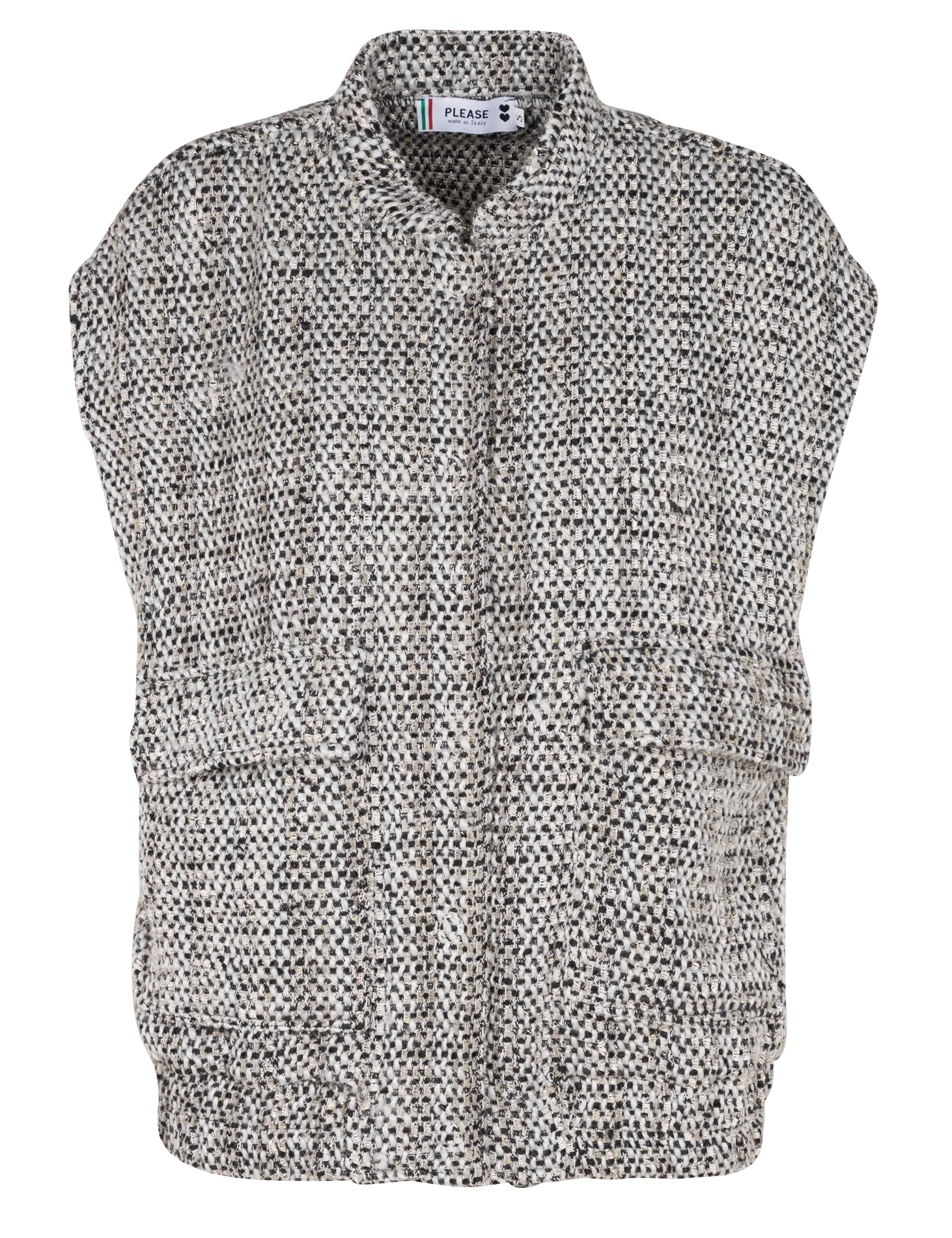  PLEASE   Giacca ampia con collo alla coreana in tweed | Bianco