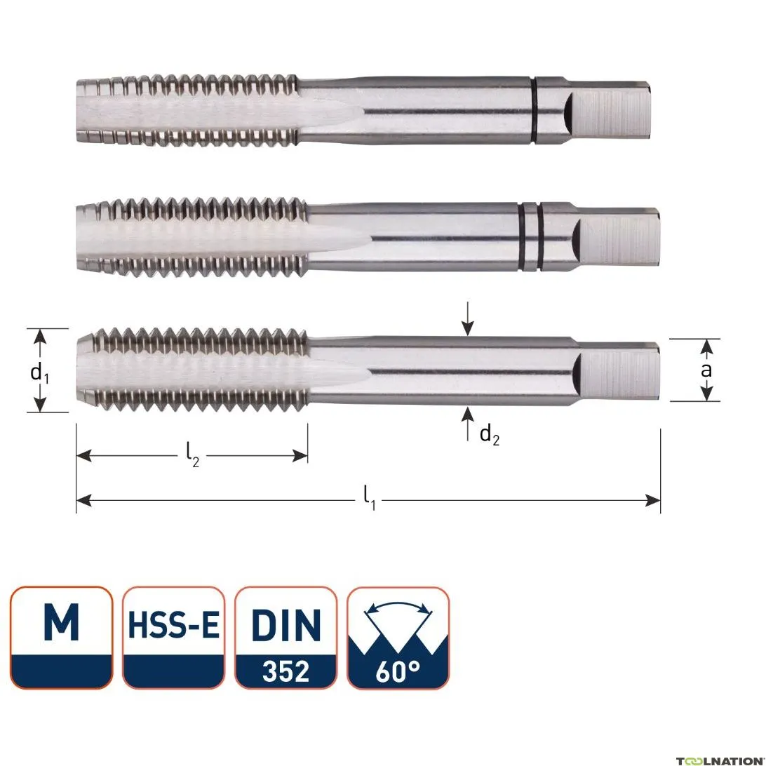 Rotec 301.1000 HSS-E Set di rubinetti manuali 3 pezzi DIN 352 metrico M10x1,5