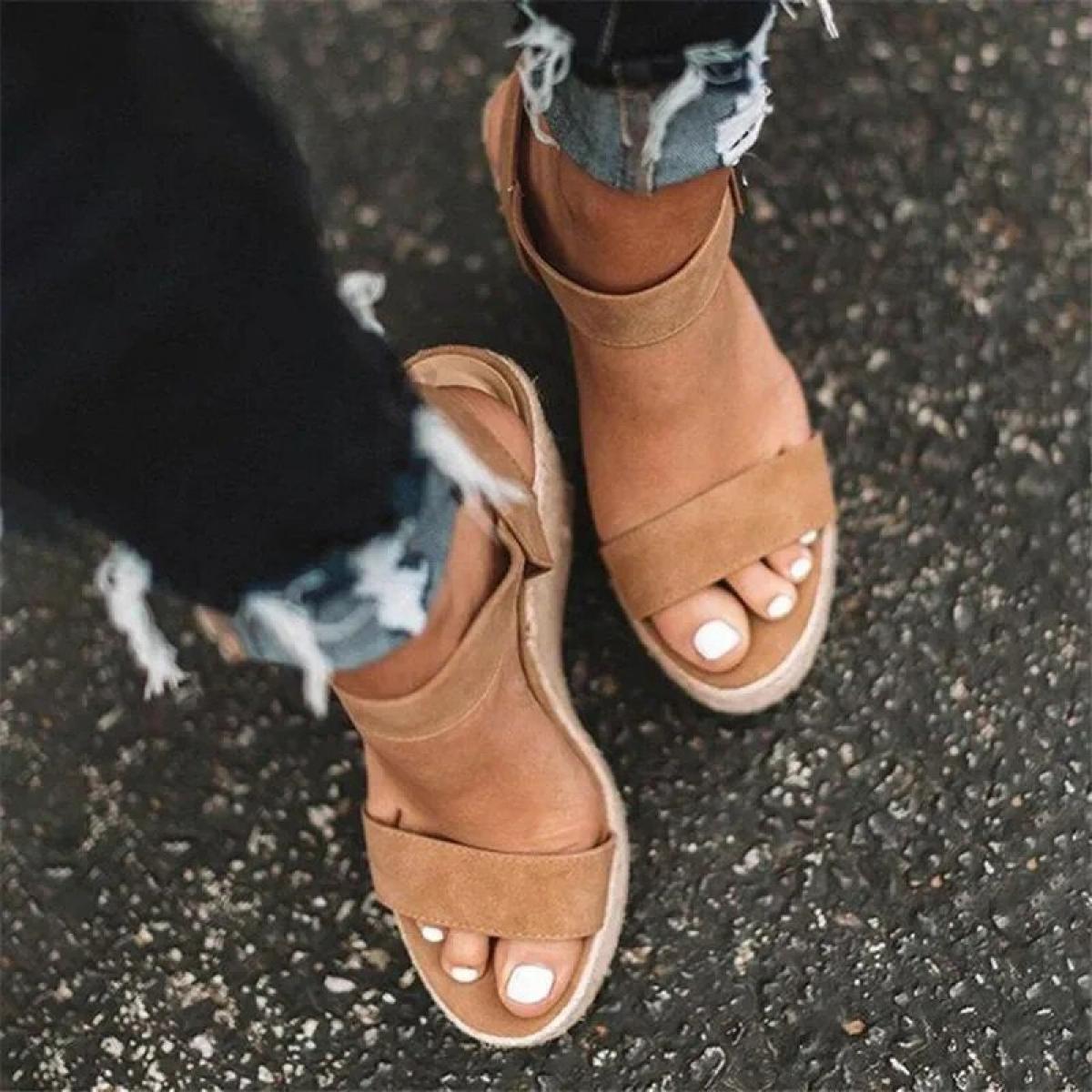 Sandali con plateau estivi Donna Peep Toe Zeppe alte Tacco Fibbie alla caviglia Sandalia Espadrillas Sandali femminili Scarpe