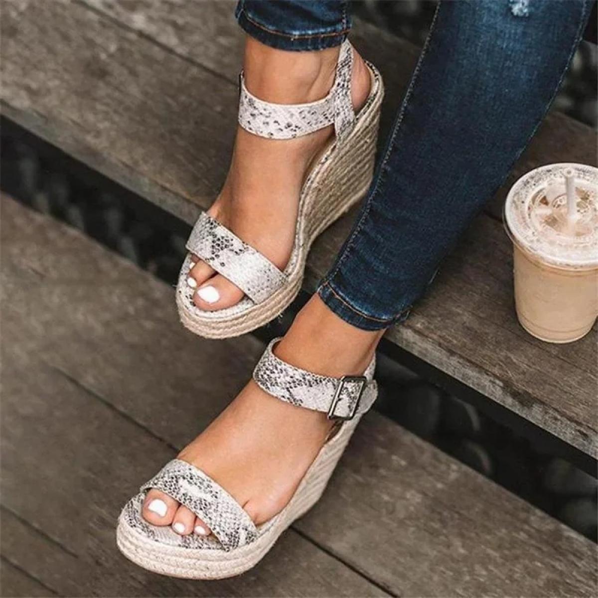 Sandali con plateau estivi Donna Peep Toe Zeppe alte Tacco Fibbie alla caviglia Sandalia Espadrillas Sandali femminili Scarpe