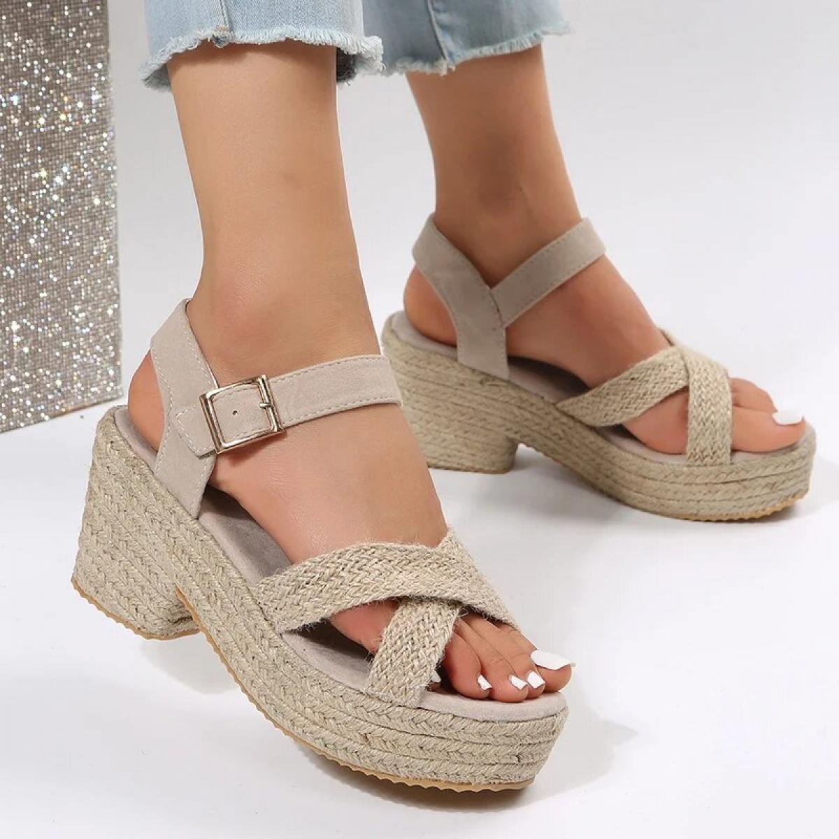 Sandali con plateau robusti da donna con fondo spesso espadrillas con rivetti scarpe da donna 2023 sandali gladiatore con tessit
