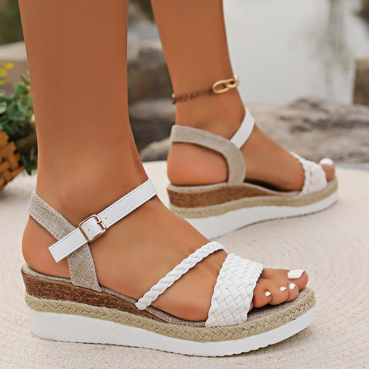 Sandali con zeppa con plateau da donna Estate 2024 Sandali con espadrillas con cinturino alla caviglia Donna Plus Size Comodo Ca