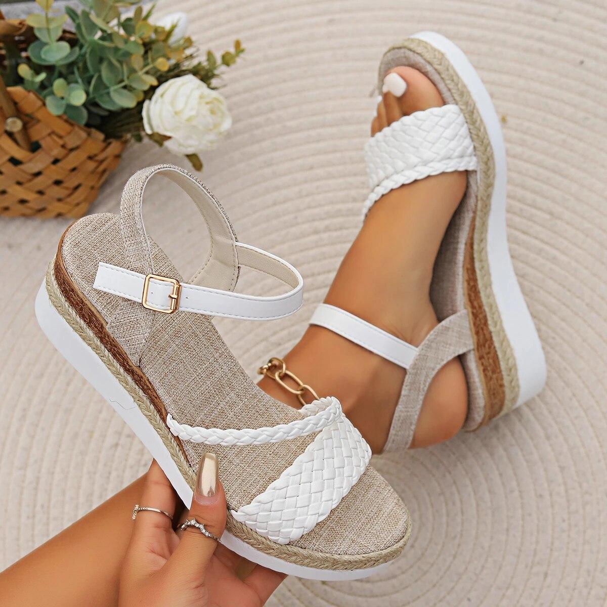 Sandali con zeppa con plateau da donna Estate 2024 Sandali con espadrillas con cinturino alla caviglia Donna Plus Size Comodo Ca