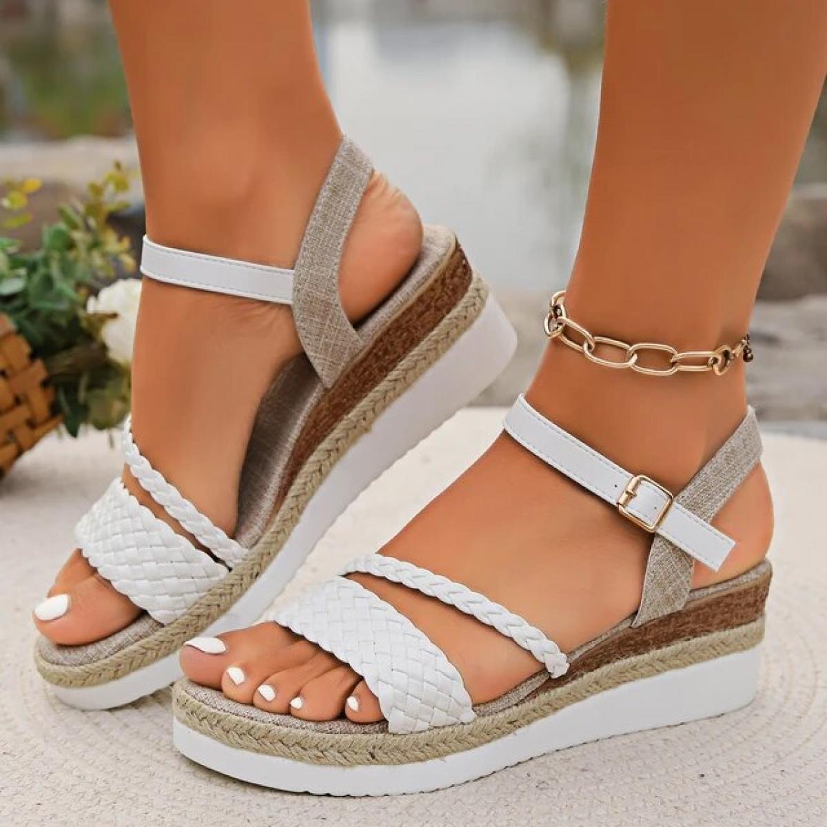 Sandali con zeppa con plateau da donna Estate 2024 Sandali con espadrillas con cinturino alla caviglia Donna Plus Size Comodo Ca
