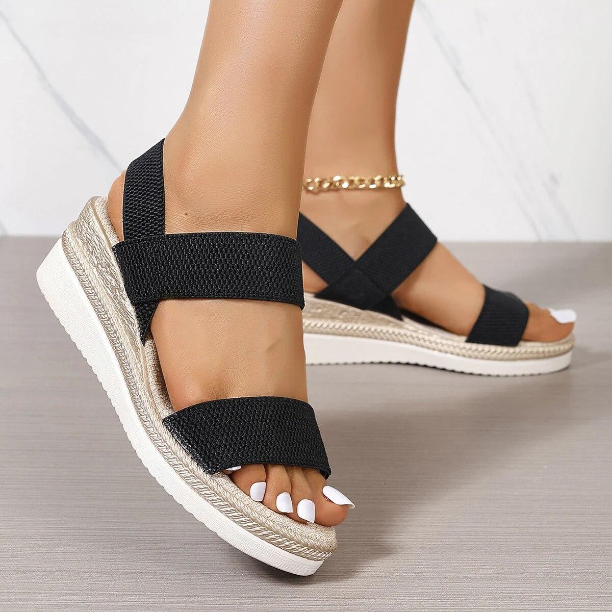 Sandali con zeppa ultraleggeri Sandali con zeppa da donna Estate 2024 Sandali con plateau espadrillas in maglia elastica Donna a