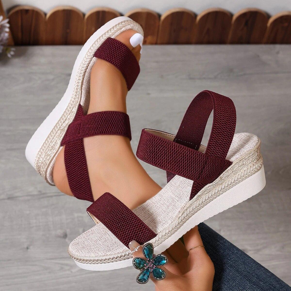 Sandali con zeppa ultraleggeri Sandali con zeppa da donna Estate 2024 Sandali con plateau espadrillas in maglia elastica Donna a