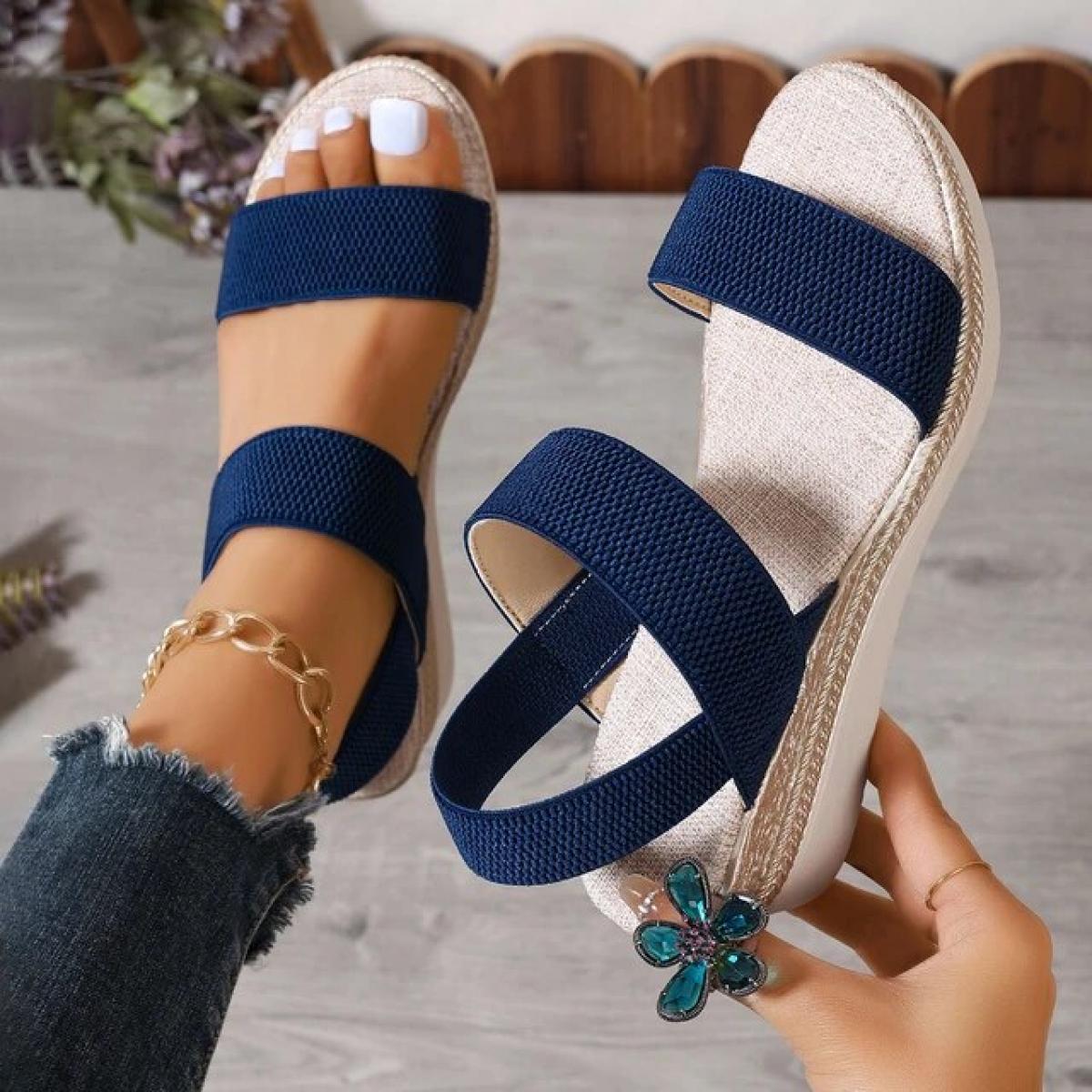 Sandali con zeppa ultraleggeri Sandali con zeppa da donna Estate 2024 Sandali con plateau espadrillas in maglia elastica Donna a