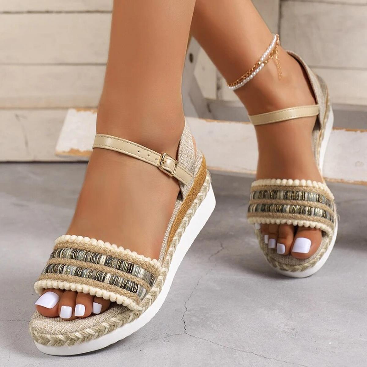 Sandali espadrillas con zeppa da donna estate 2023 sandali romani con plateau antiscivolo donna sandali da passeggio casual legg