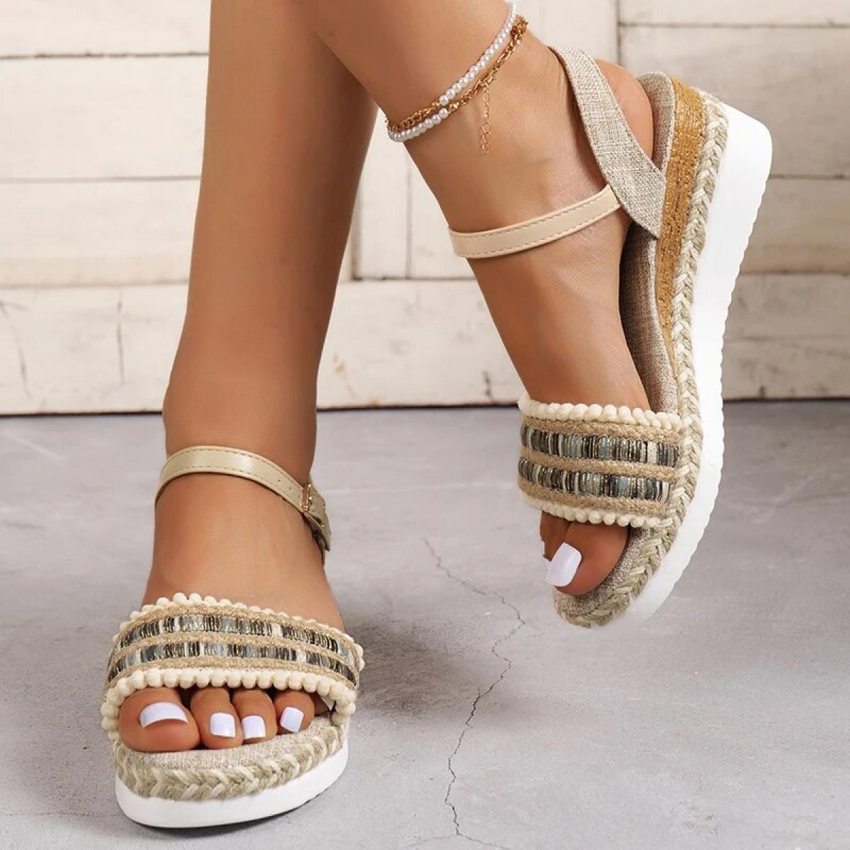 Sandali espadrillas con zeppa da donna estate 2023 sandali romani con plateau antiscivolo donna sandali da passeggio casual legg
