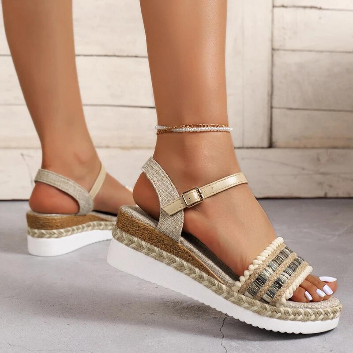 Sandali espadrillas con zeppa da donna estate 2023 sandali romani con plateau antiscivolo donna sandali da passeggio casual legg