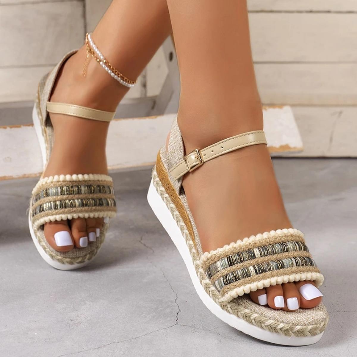 Sandali espadrillas con zeppa da donna estate 2023 sandali romani con plateau antiscivolo donna sandali da passeggio casual legg