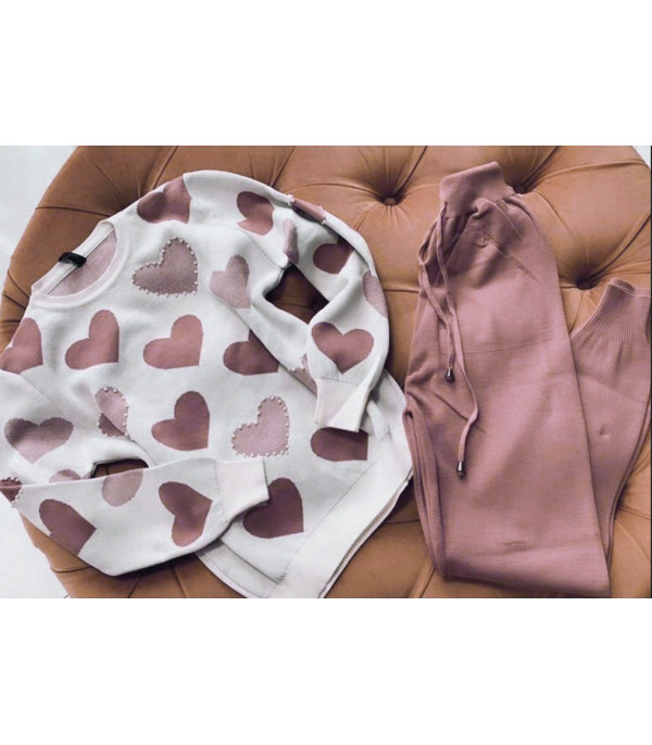 Set pants & pull cuori perle