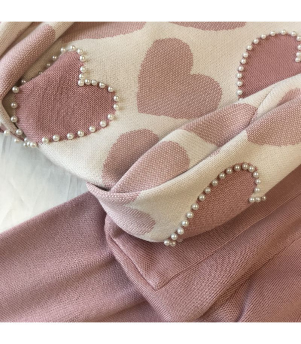 Set pants & pull cuori perle