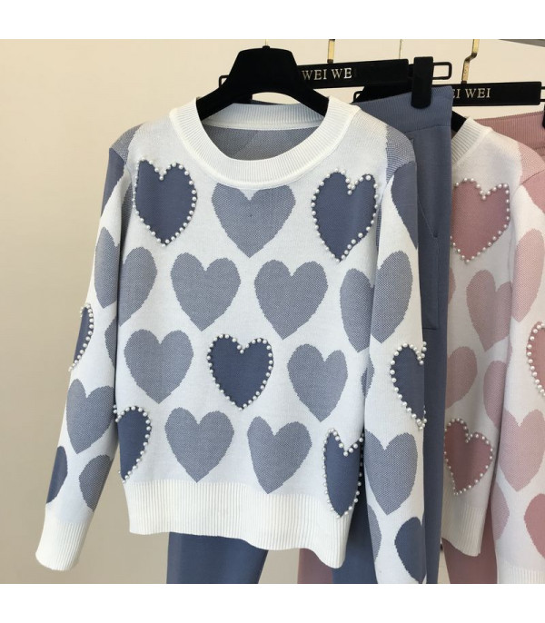 Set pants & pull cuori perle