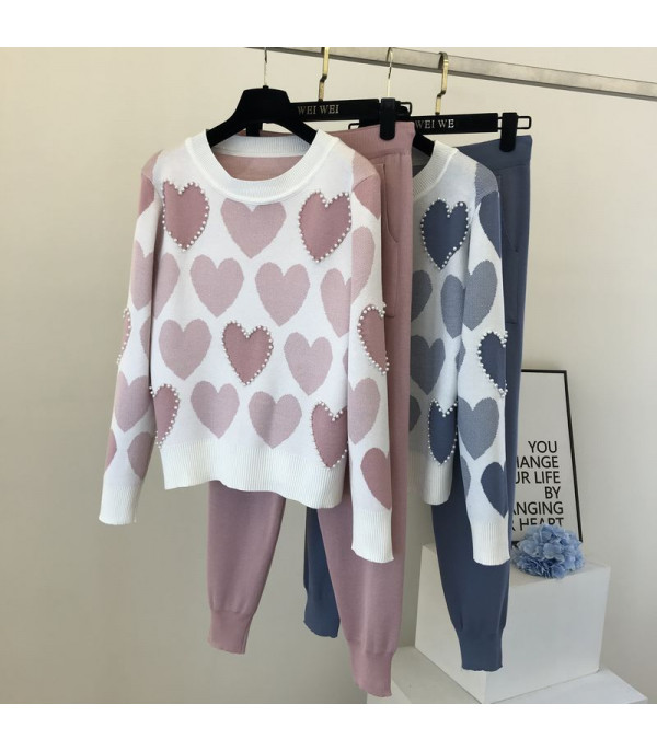Set pants & pull cuori perle