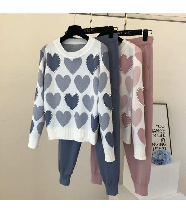 Set pants & pull cuori perle