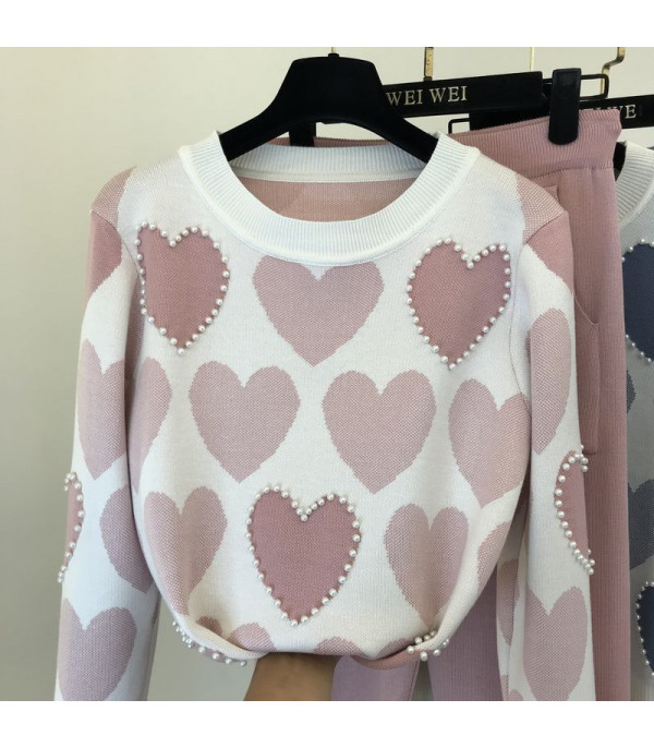 Set pants & pull cuori perle