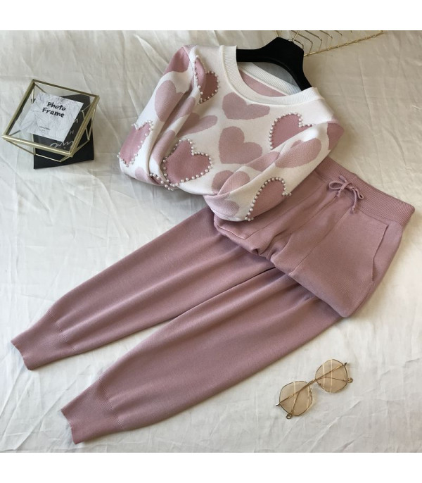 Set pants & pull cuori perle