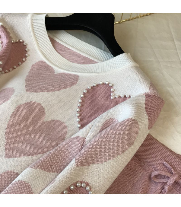 Set pants & pull cuori perle