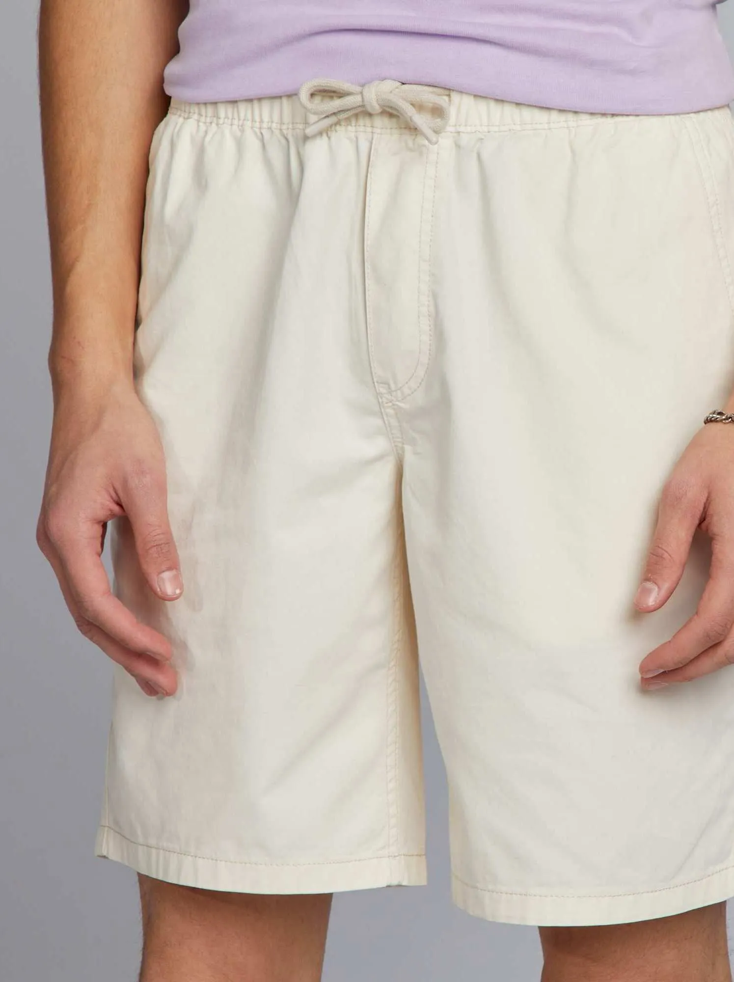 Shorts elasticizzati in cotone - BEIGE