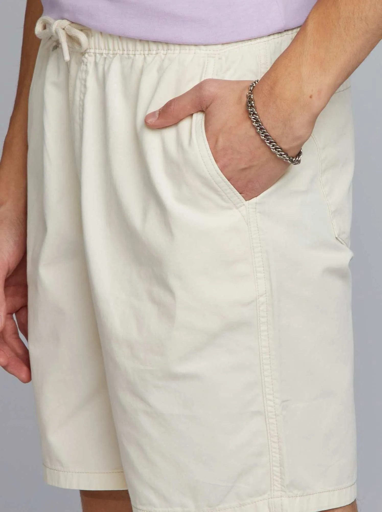 Shorts elasticizzati in cotone - BEIGE