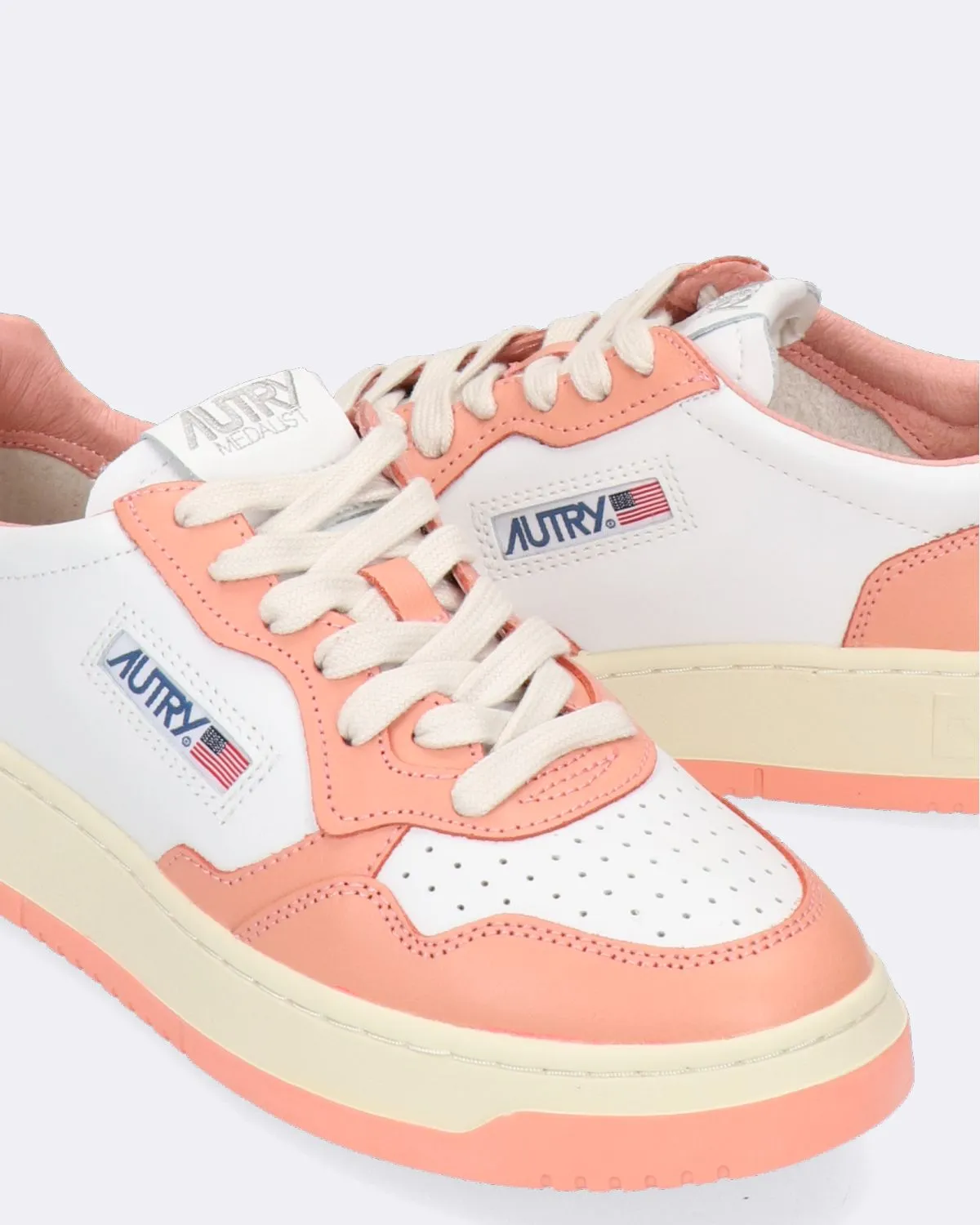 Sneakers Basse Medalist Bianche e Salmone
