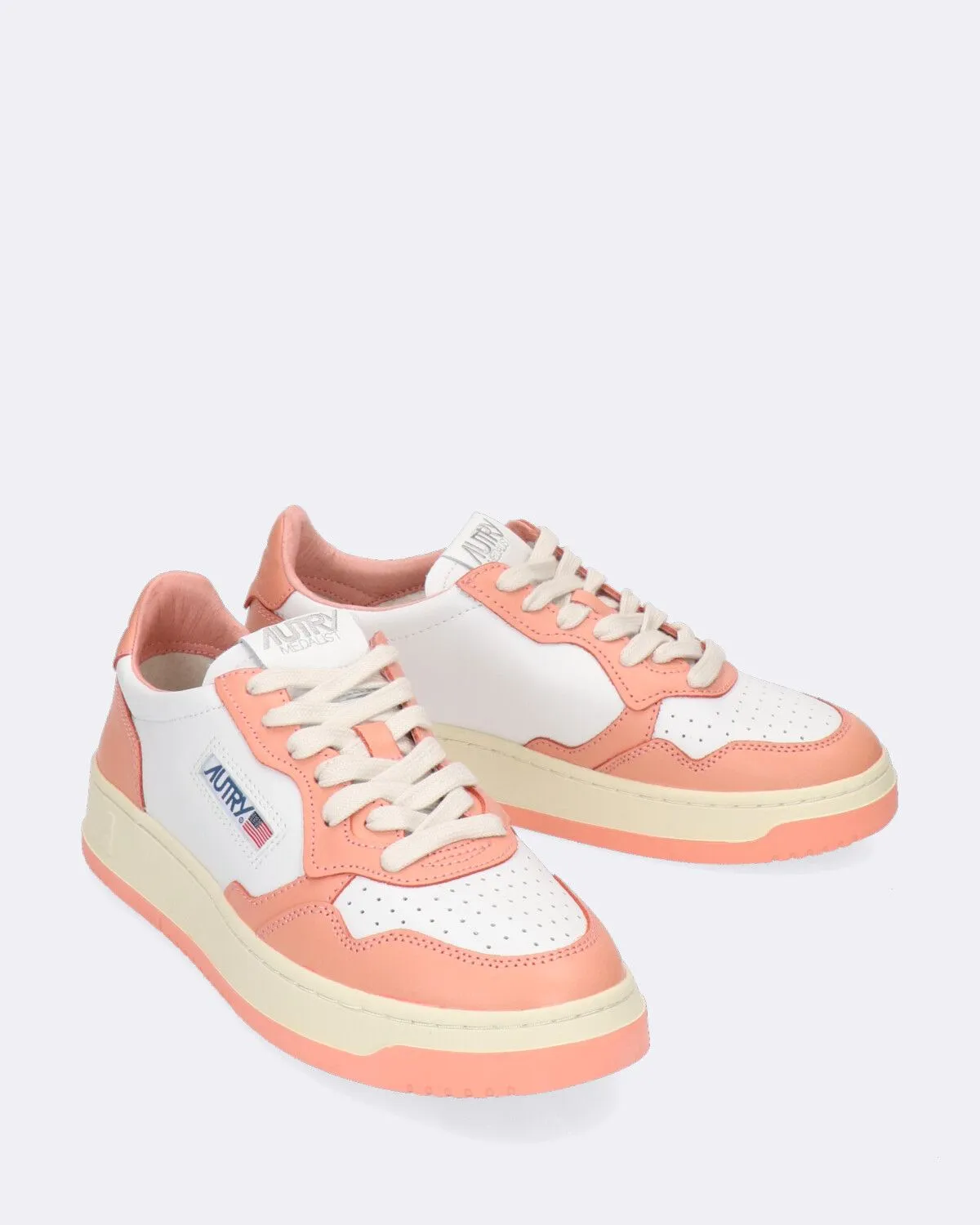 Sneakers Basse Medalist Bianche e Salmone