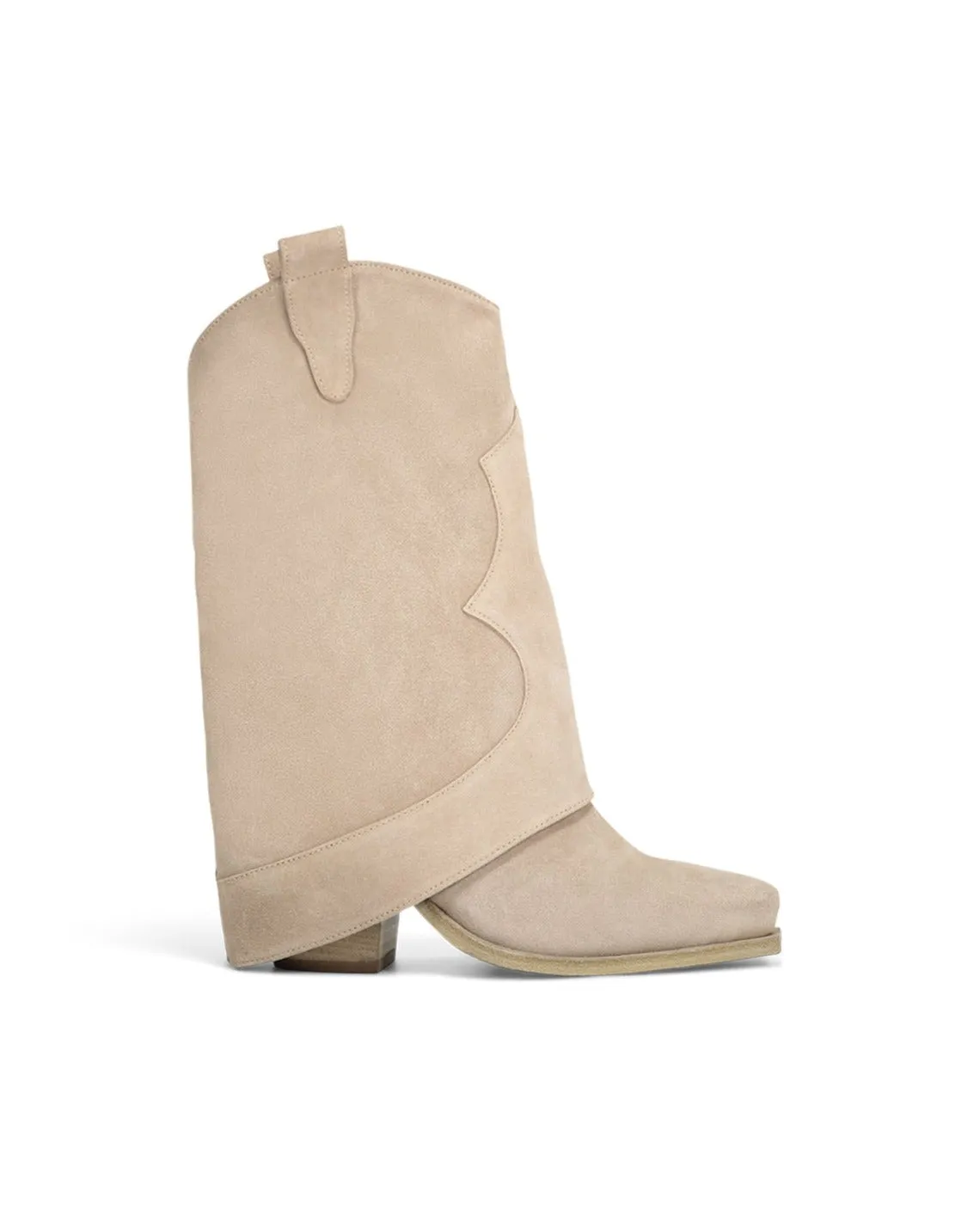 Stivale texano con risvolto suede beige