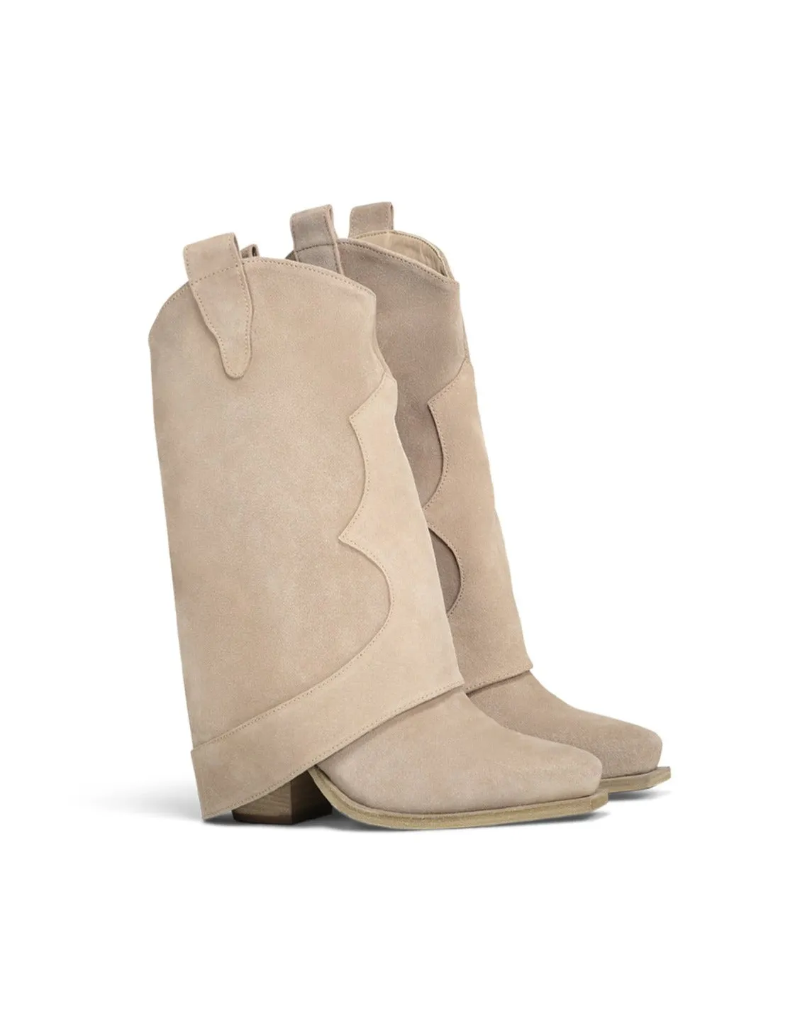 Stivale texano con risvolto suede beige