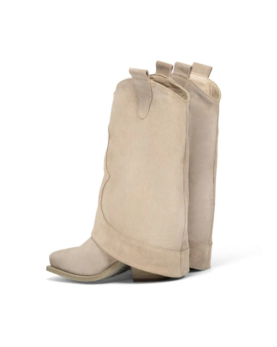 Stivale texano con risvolto suede beige
