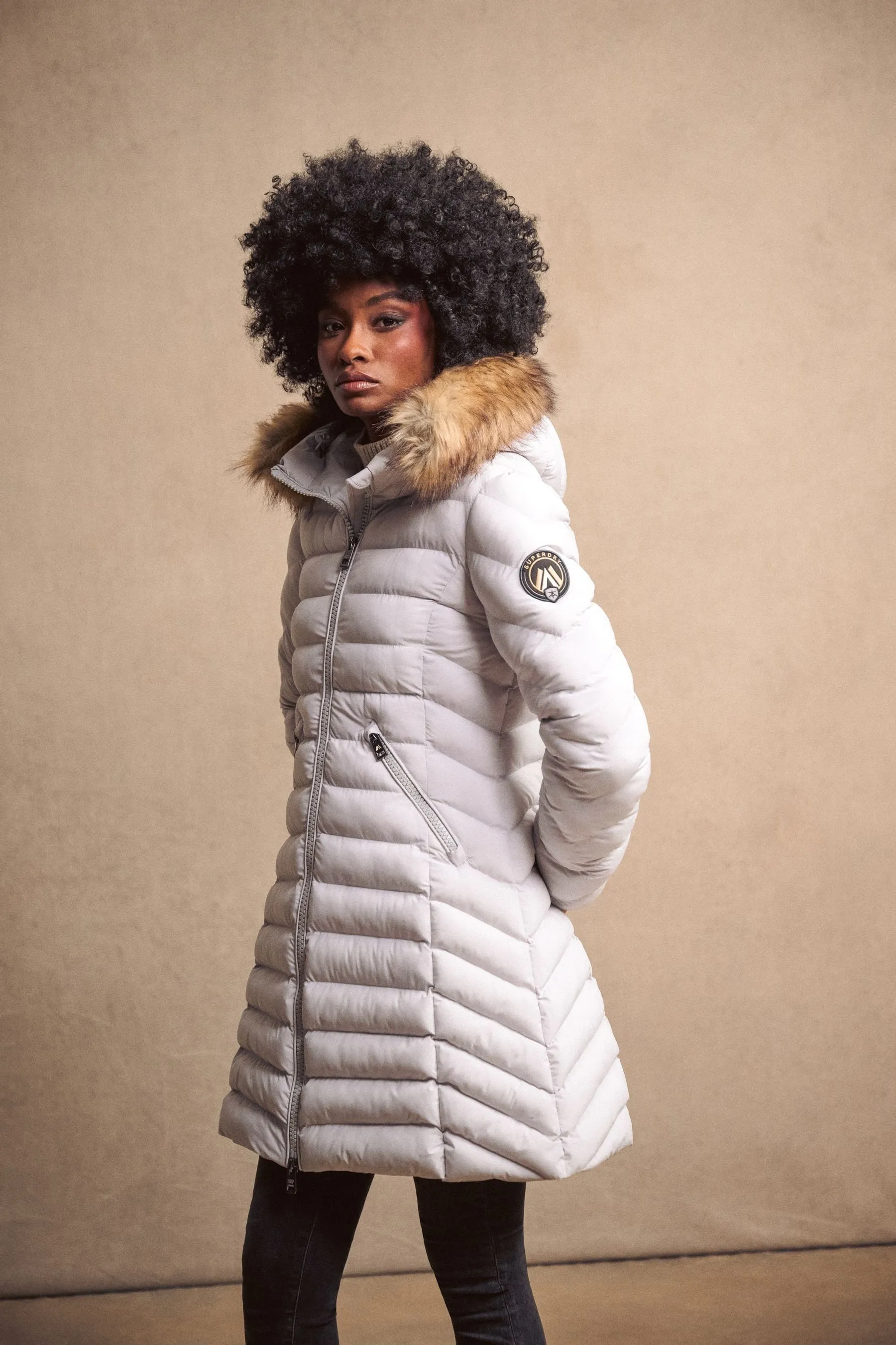Superdry Fuji Faux Fur Hood Mid Length Jacket    