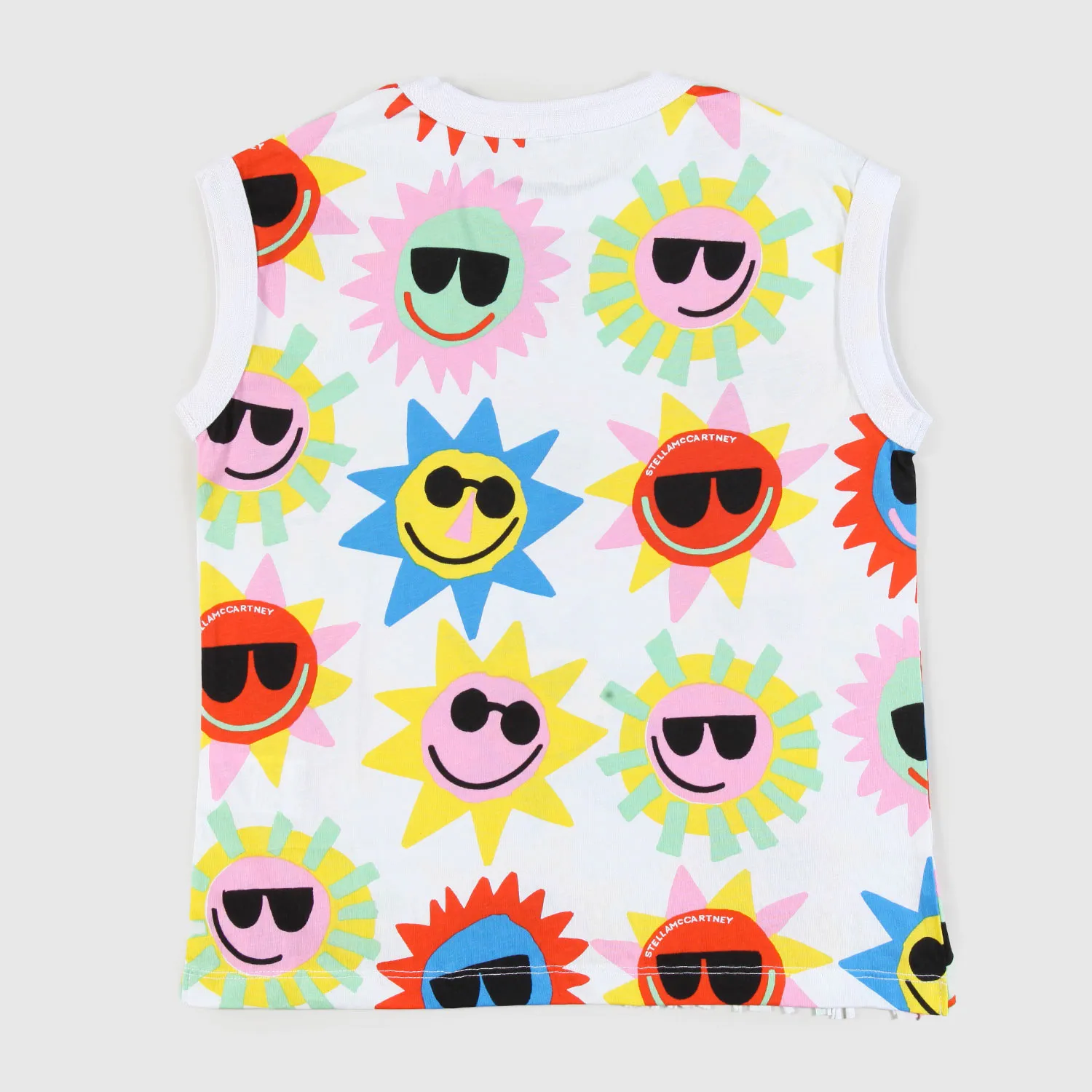 T-Shirt Canotta Bianca Con Sole Ragazza