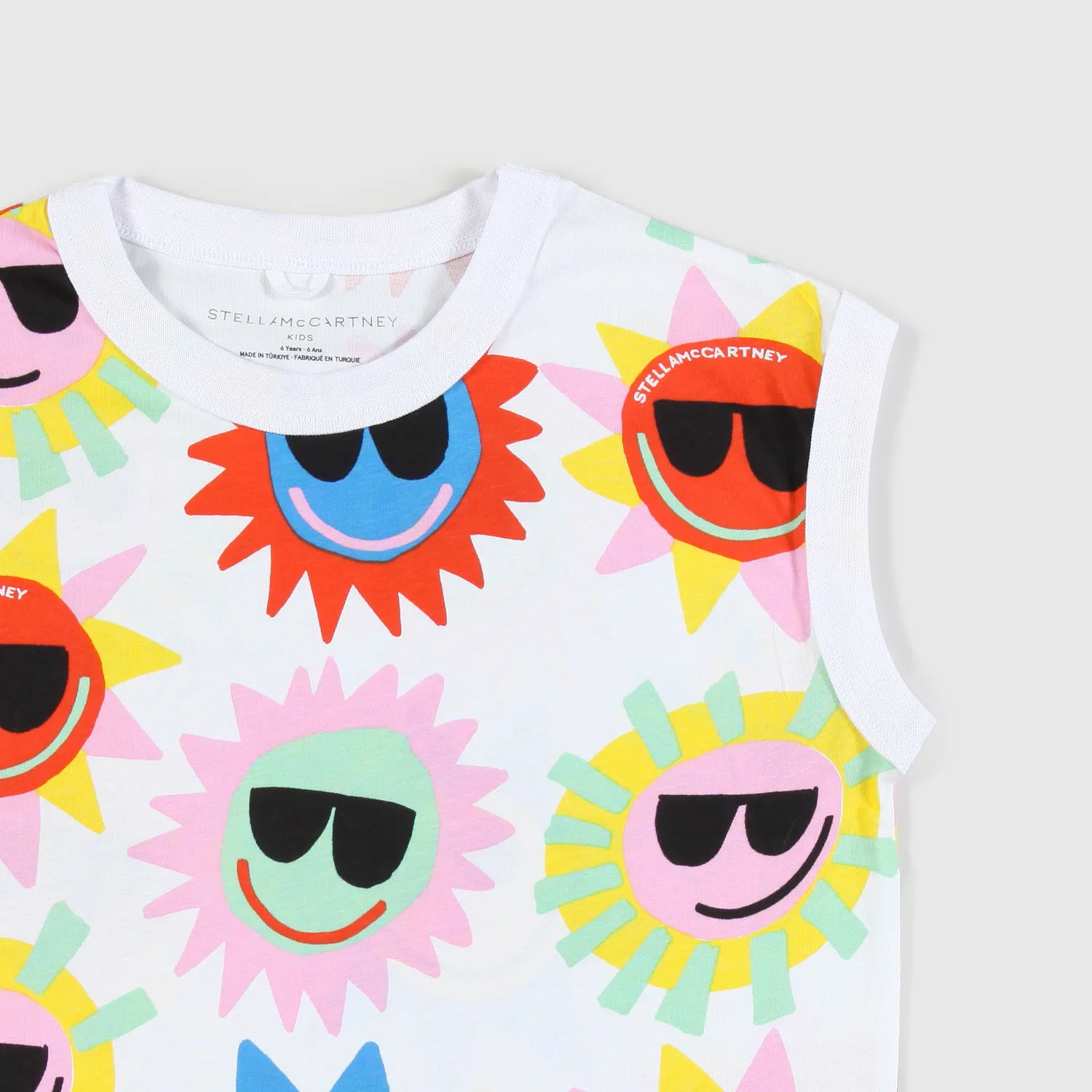 T-Shirt Canotta Bianca Con Sole Ragazza