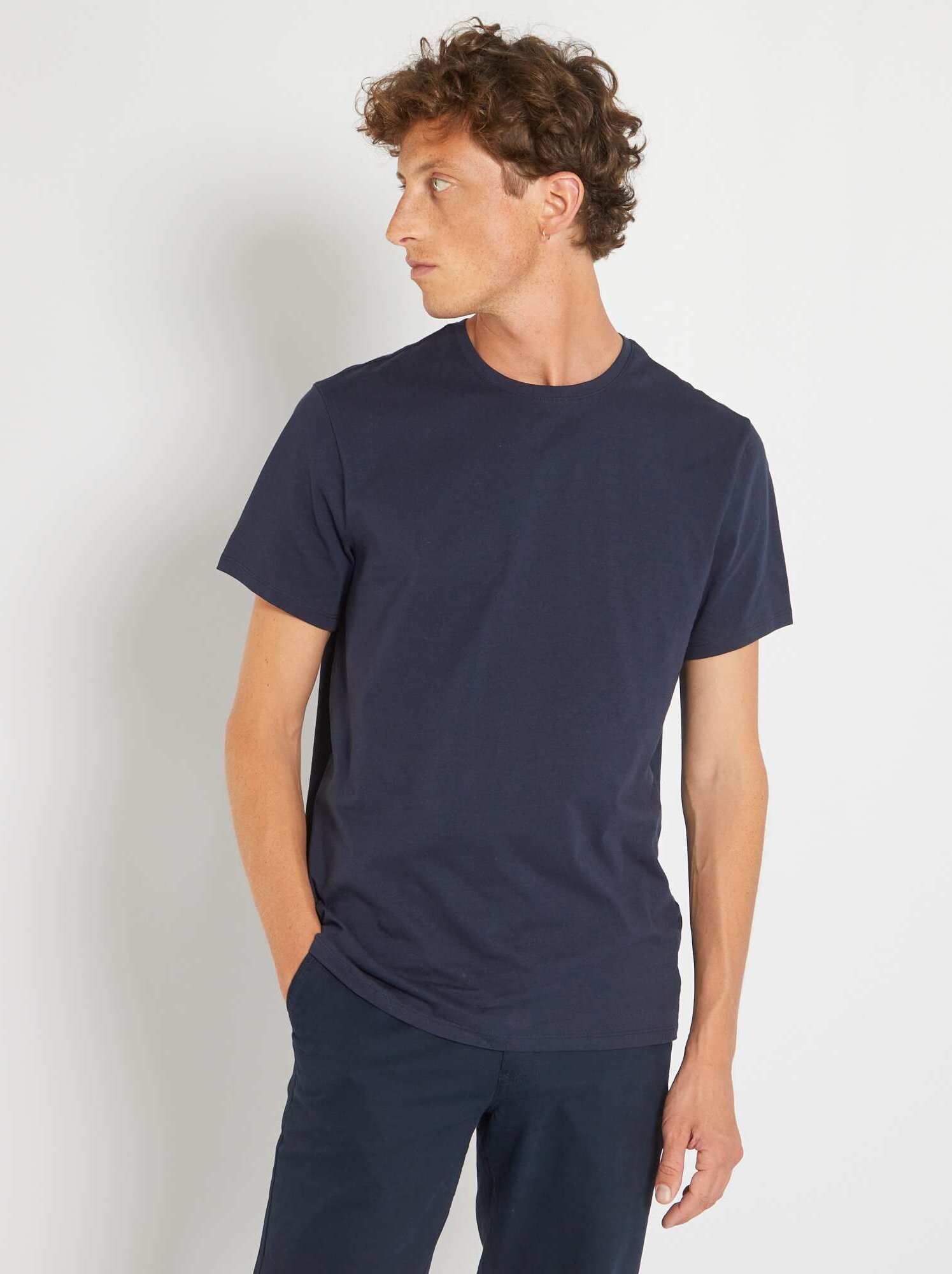 T-shirt dritta in jersey tinta unita - blu scuro