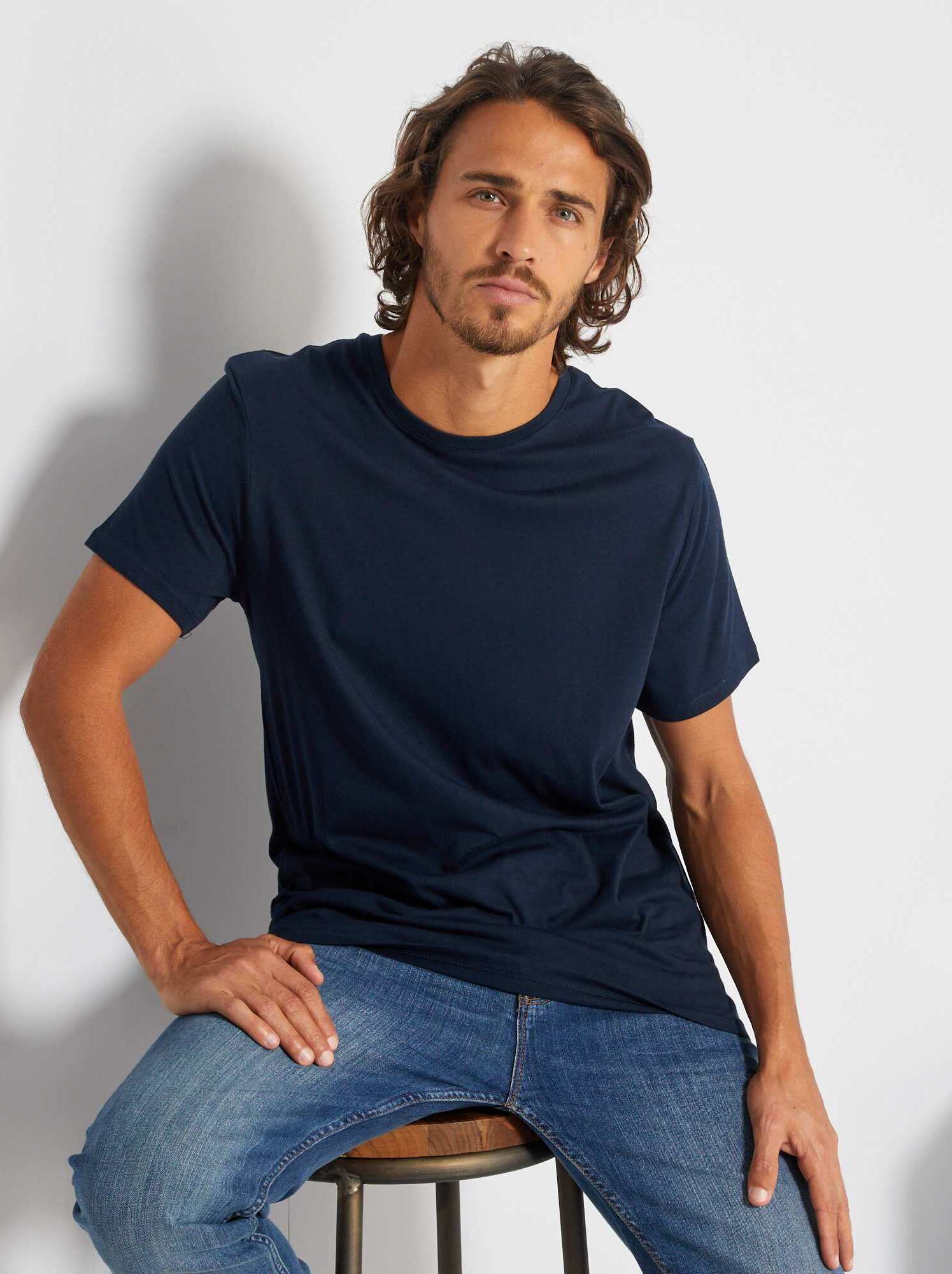 T-shirt dritta in jersey tinta unita - blu scuro