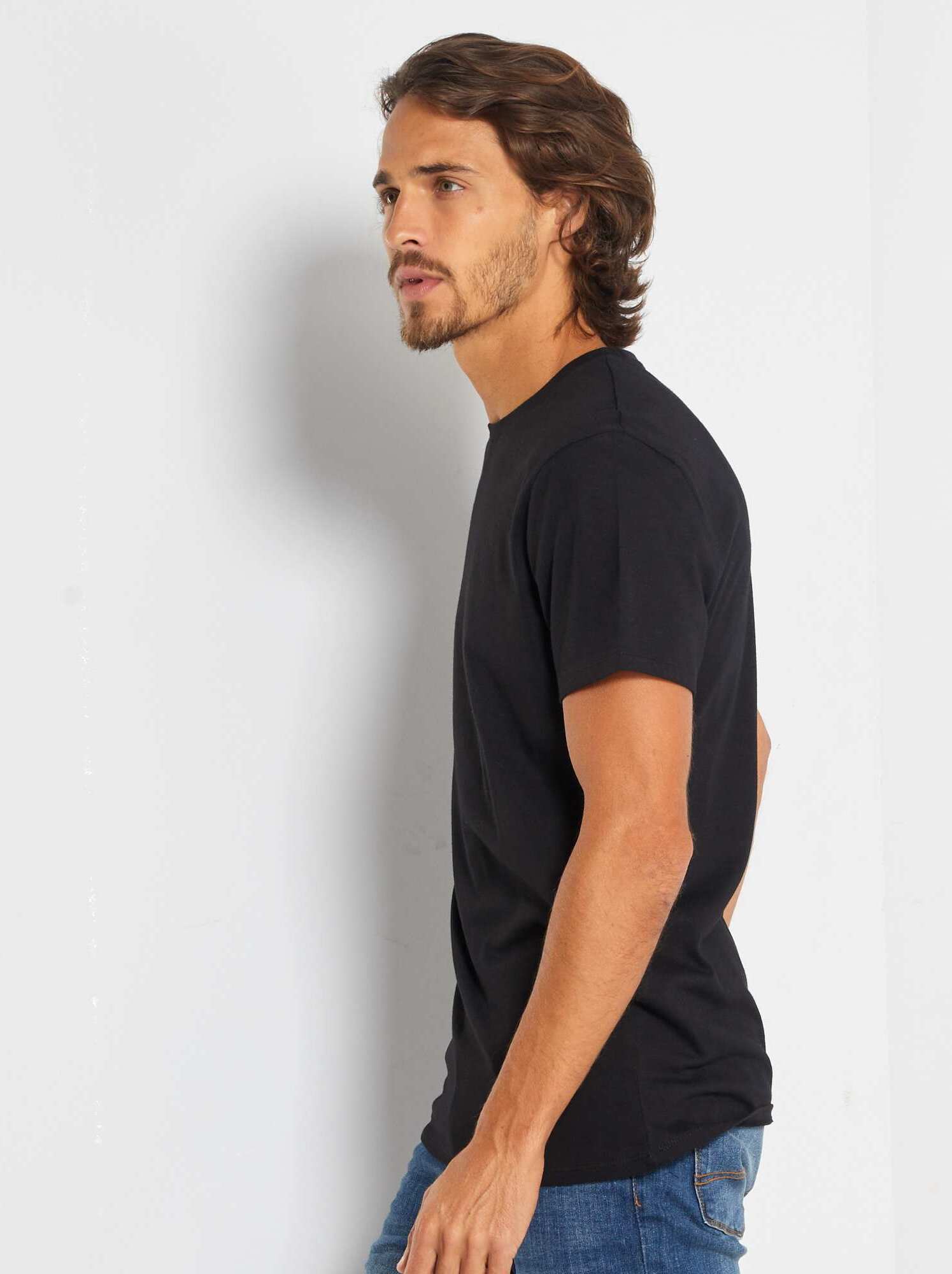 T-shirt dritta in jersey tinta unita - nero