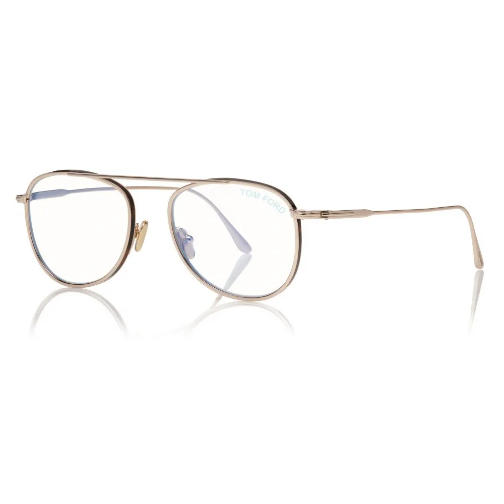 Tom Ford - Round Shape Blue Block Optical - Oro Rosa Lucido - FT5691-B - Occhiali da Vista - Tom Ford Eyewear
