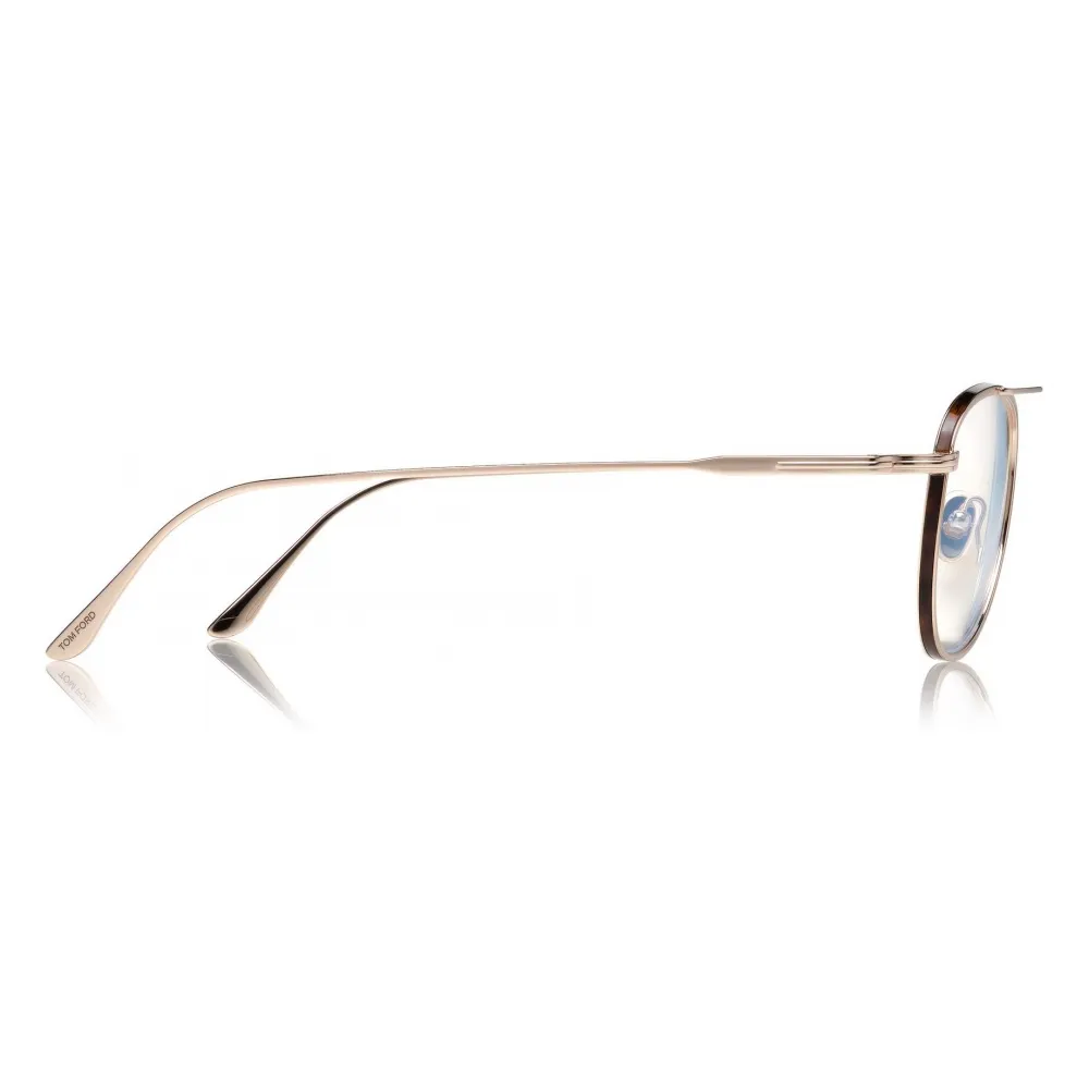 Tom Ford - Round Shape Blue Block Optical - Oro Rosa Lucido - FT5691-B - Occhiali da Vista - Tom Ford Eyewear