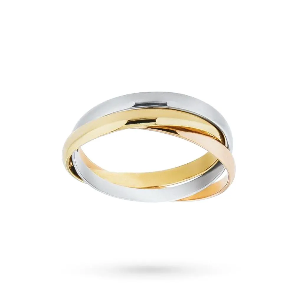 Tre fedi intrecciate oro bianco giallo rosa
