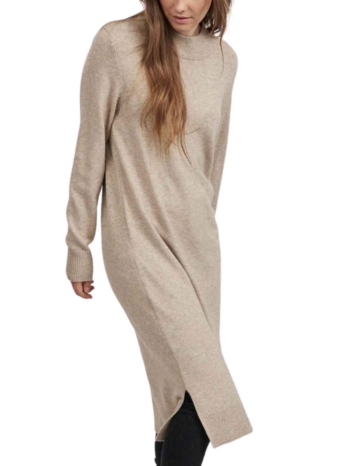 Vestito Vila Viril Crew Neck Beige per Donna