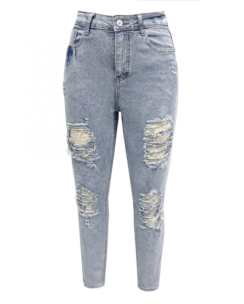 Washed  And  Women's Jeans New Spot Light Color Ripped Casual Trousers