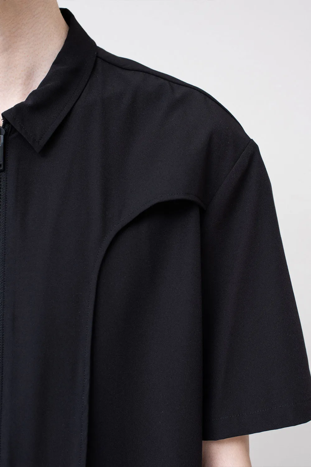 Washed Technical Zip S/S Shirt Black